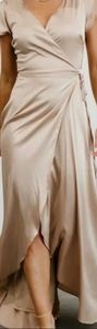 Champagne satin wrap dress size large